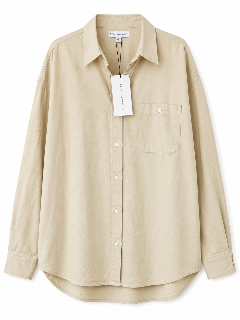 Something Navy Classic Button Up Shirt Ecru L NWT Oversized Cotton $150